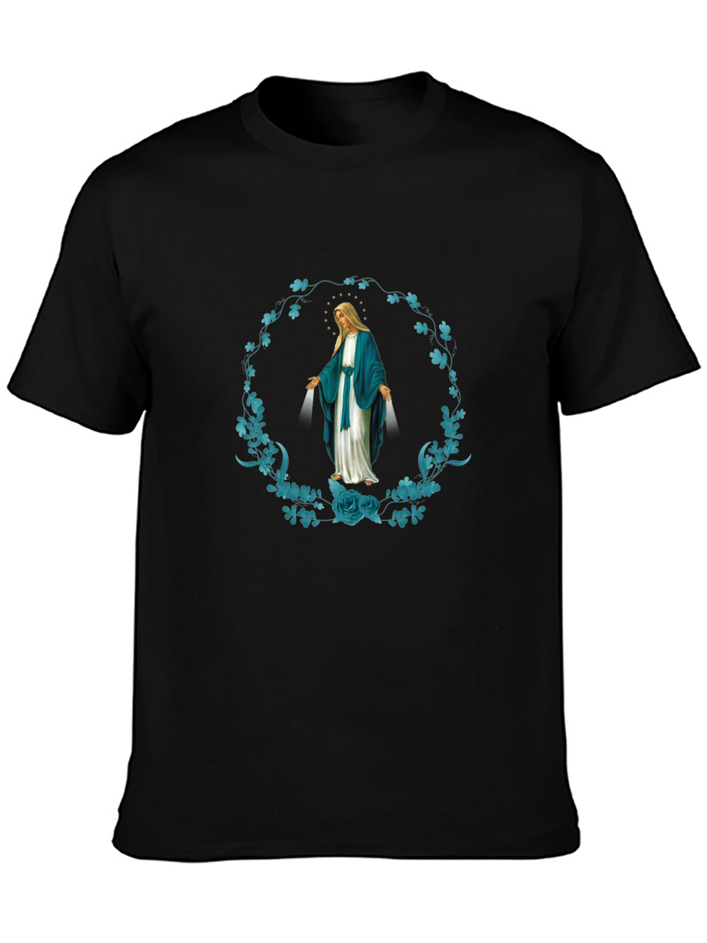 Virgin Mary Floral Wreath Graphic T-Shirt