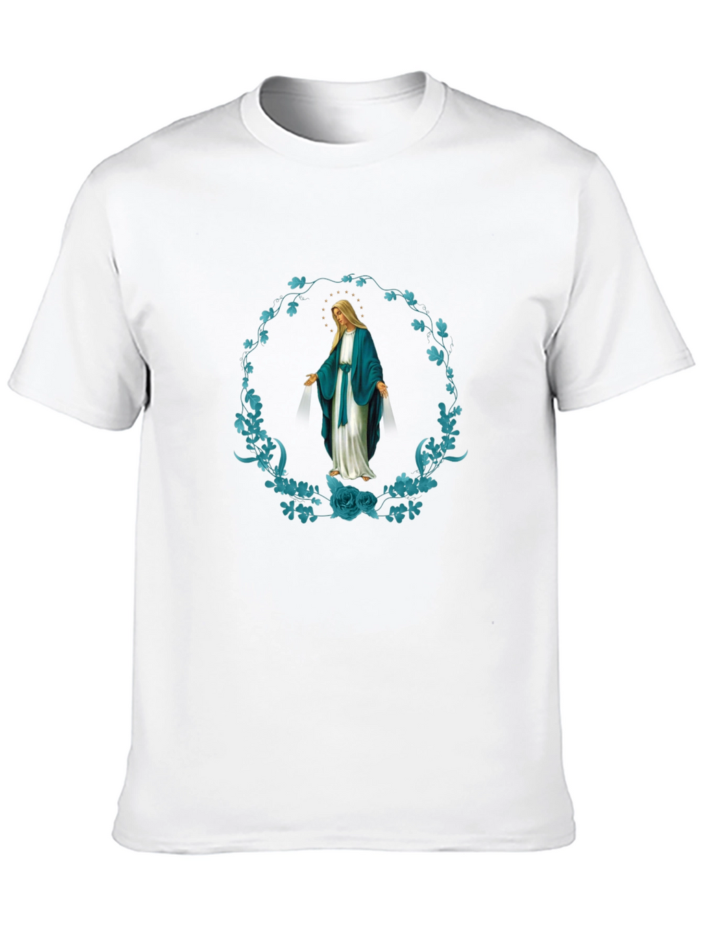 Virgin Mary Floral Wreath Graphic T-Shirt