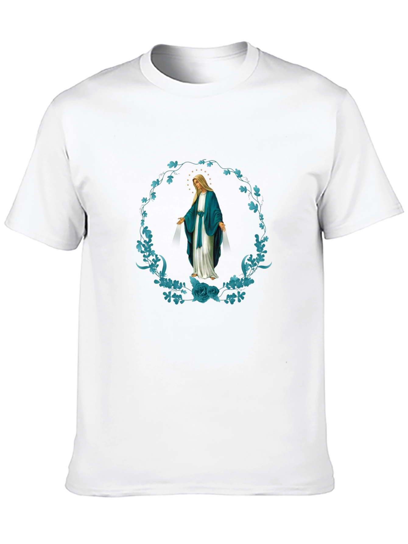 Virgin Mary Floral Wreath Graphic T-Shirt