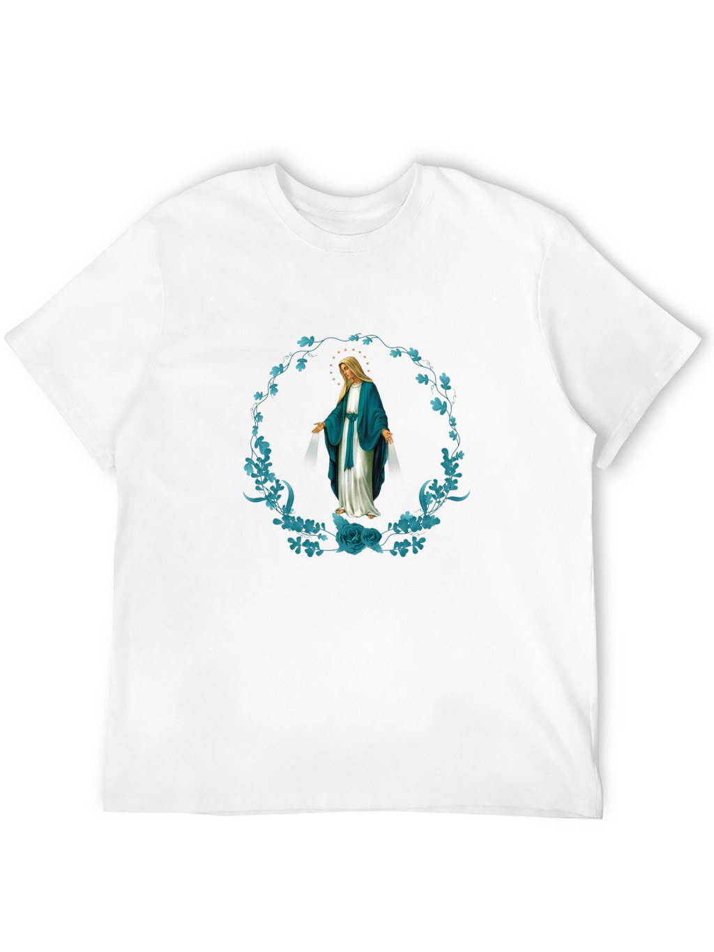 Virgin Mary Floral Wreath Graphic T-Shirt