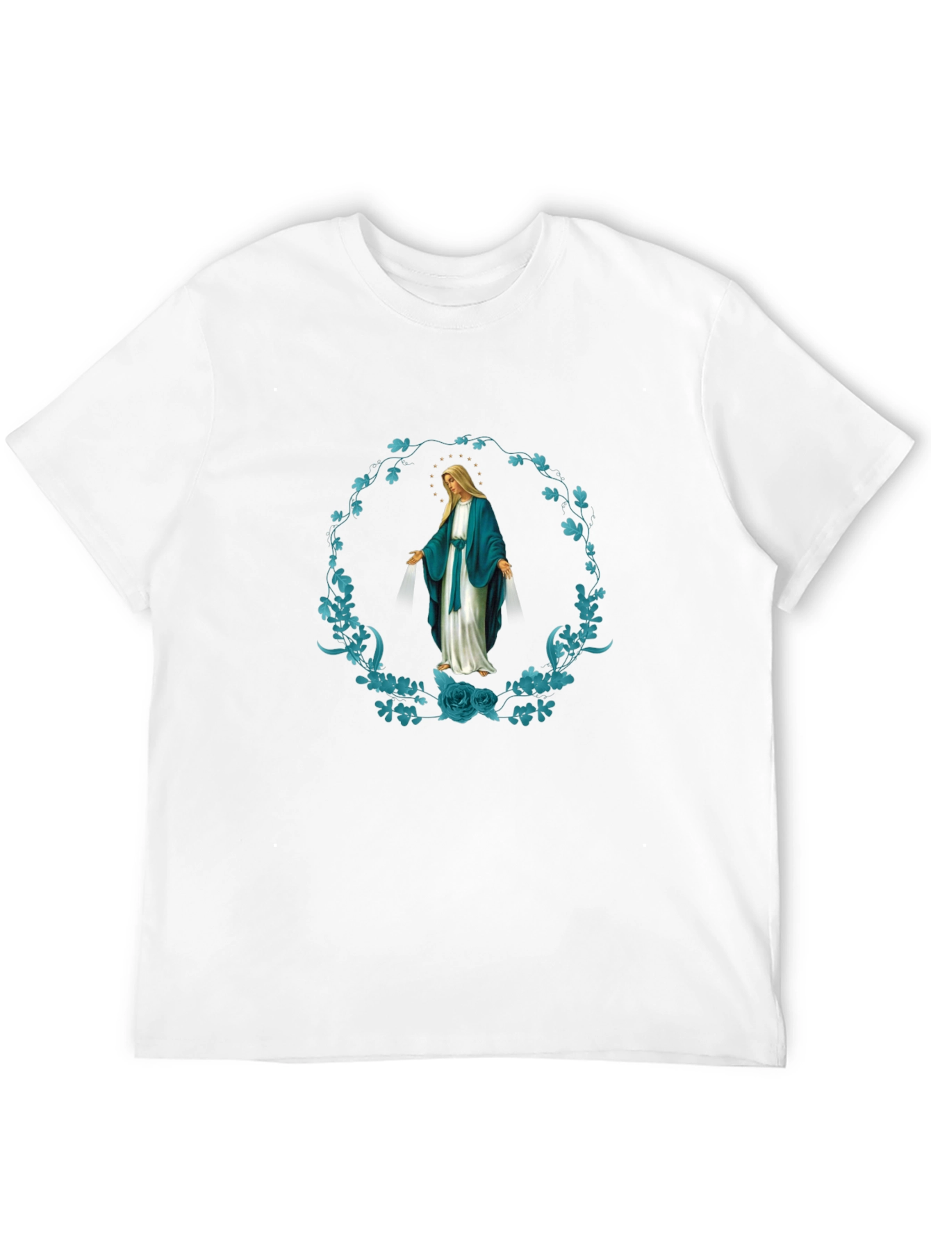 Virgin Mary Floral Wreath Graphic T-Shirt