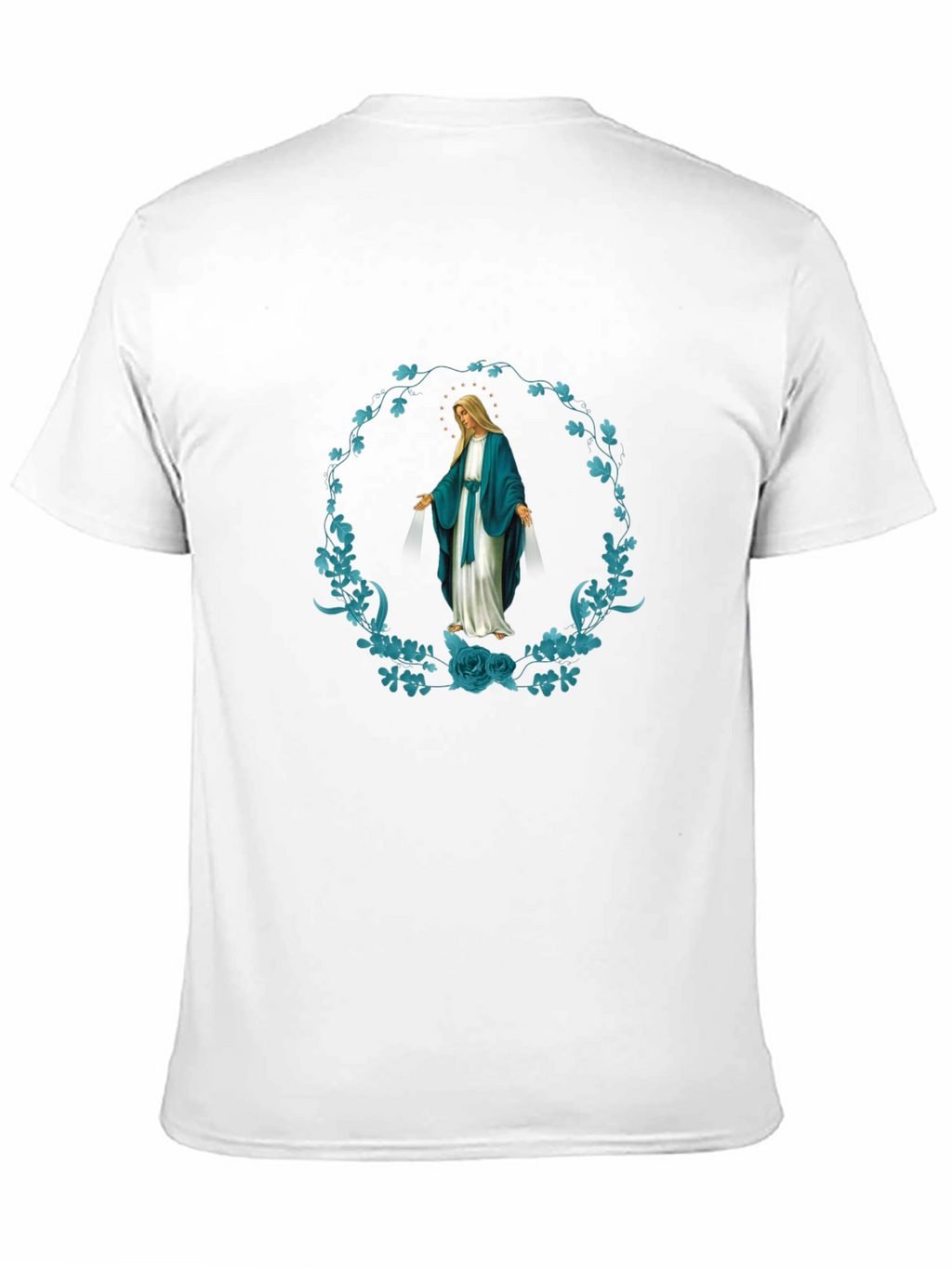 Virgin Mary Floral Wreath Graphic T-Shirt