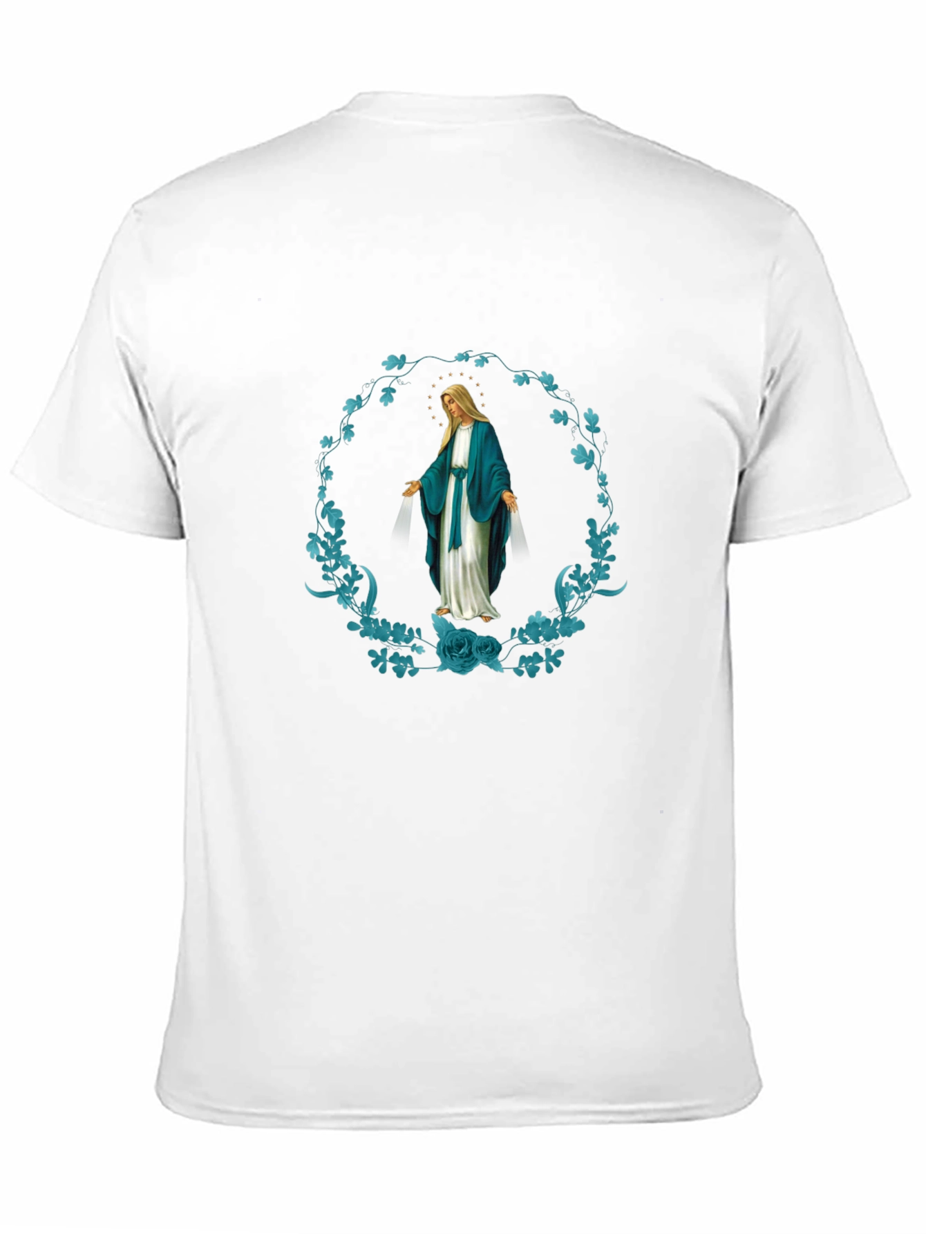 Virgin Mary Floral Wreath Graphic T-Shirt