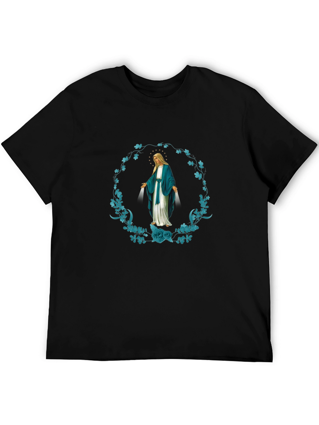 Virgin Mary Floral Wreath Graphic T-Shirt