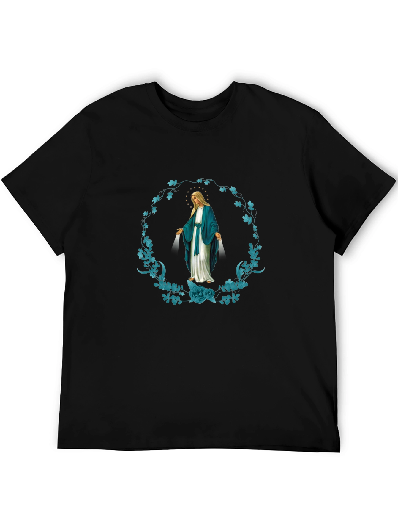 Virgin Mary Floral Wreath Graphic T-Shirt
