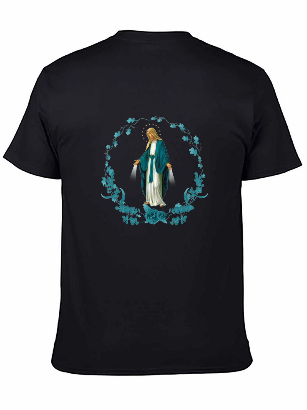 Virgin Mary Floral Wreath Graphic T-Shirt