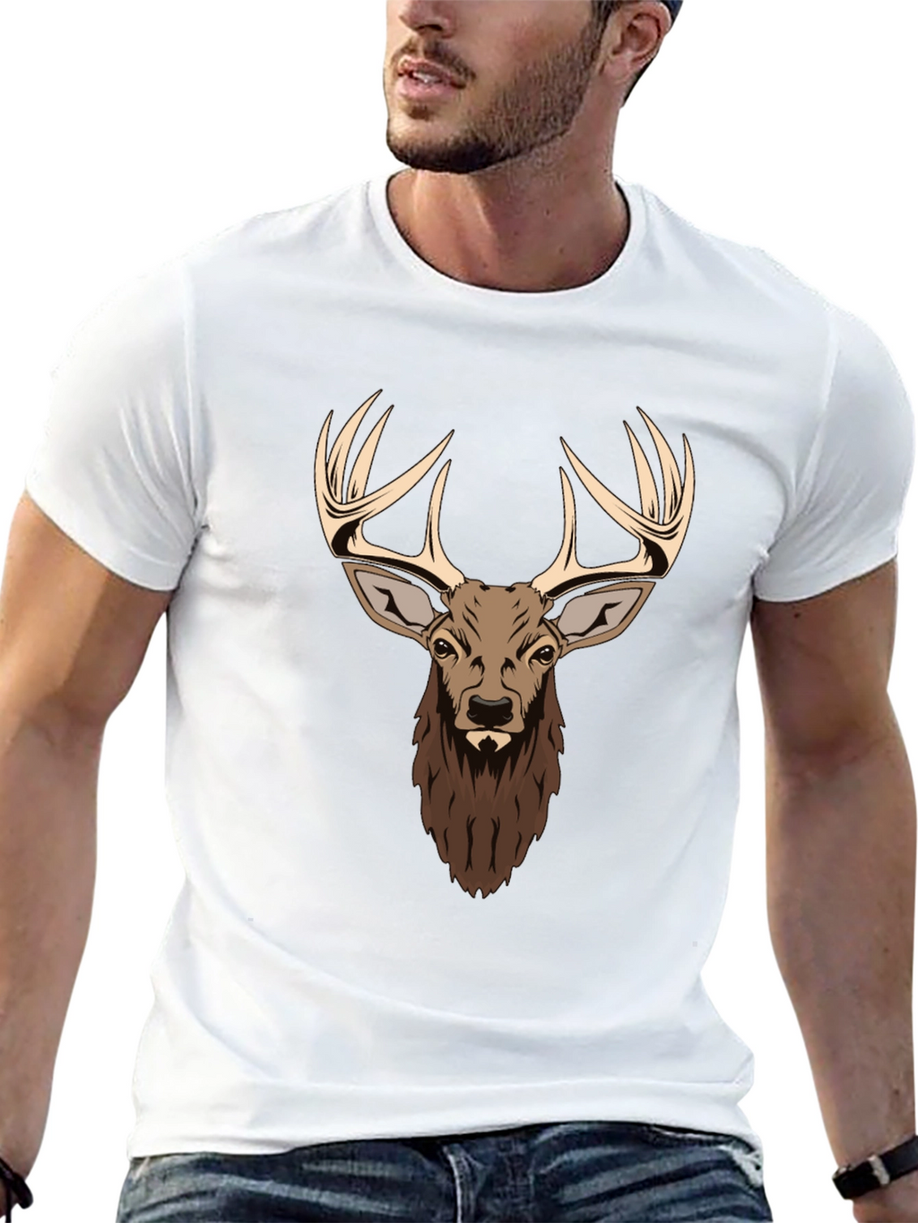 Deer Head Graphic Print Black T-Shirt