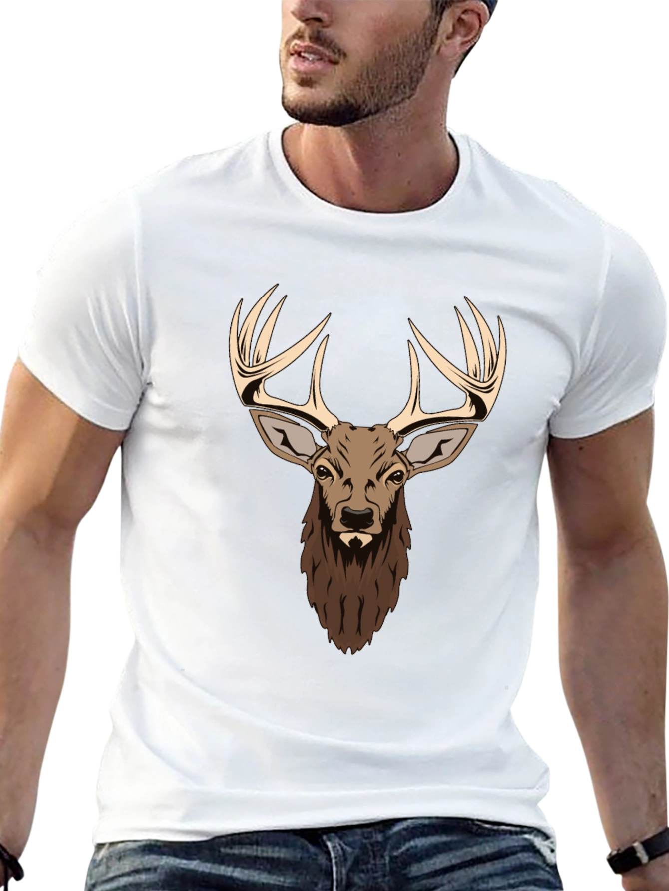 Deer Head Graphic Print Black T-Shirt
