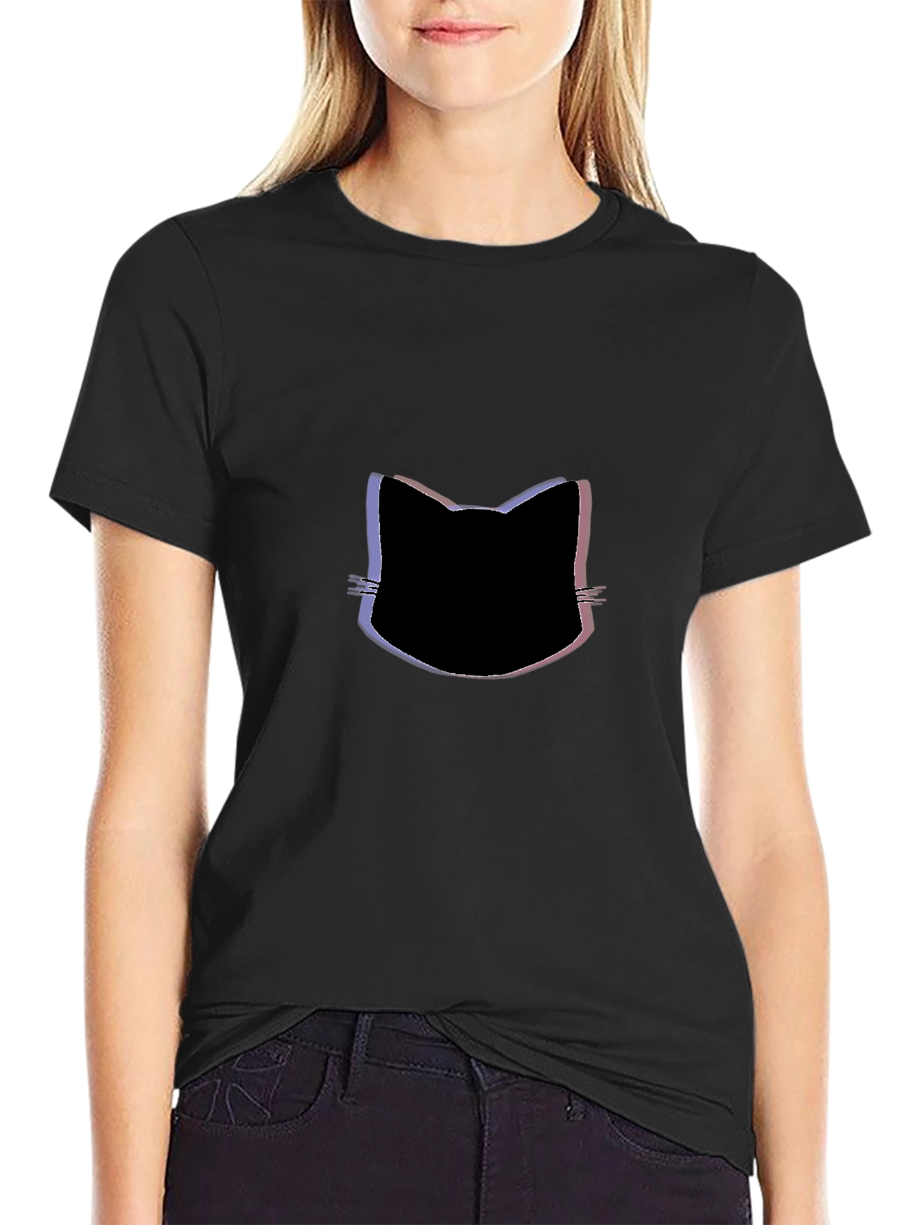 Cool Cat Head Graphic Tee - Black