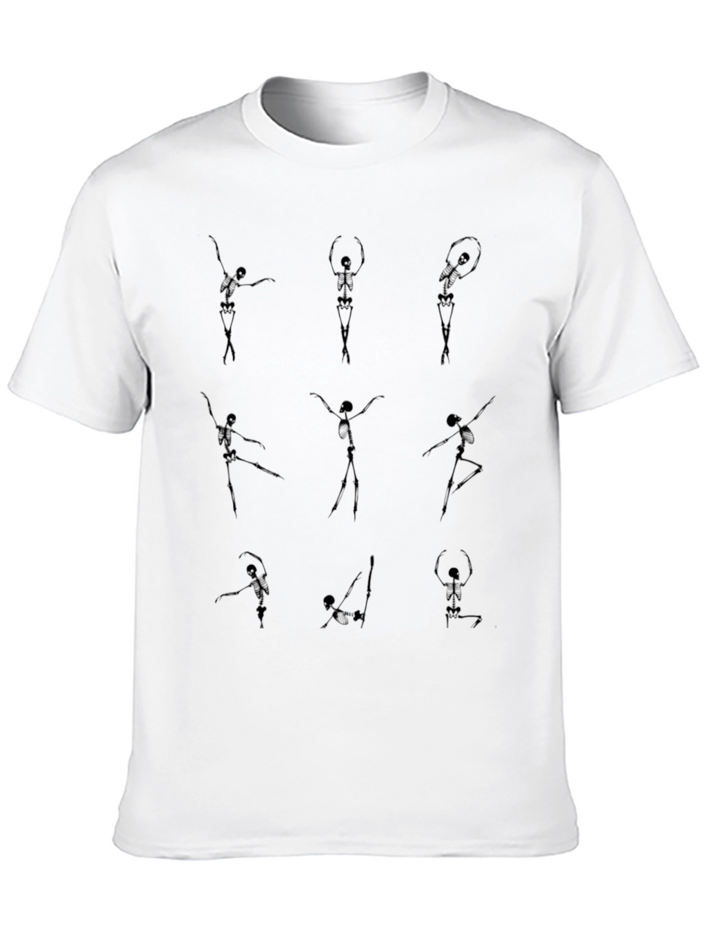Dancing Skeletons Graphic Tee - Black Cotton Casual