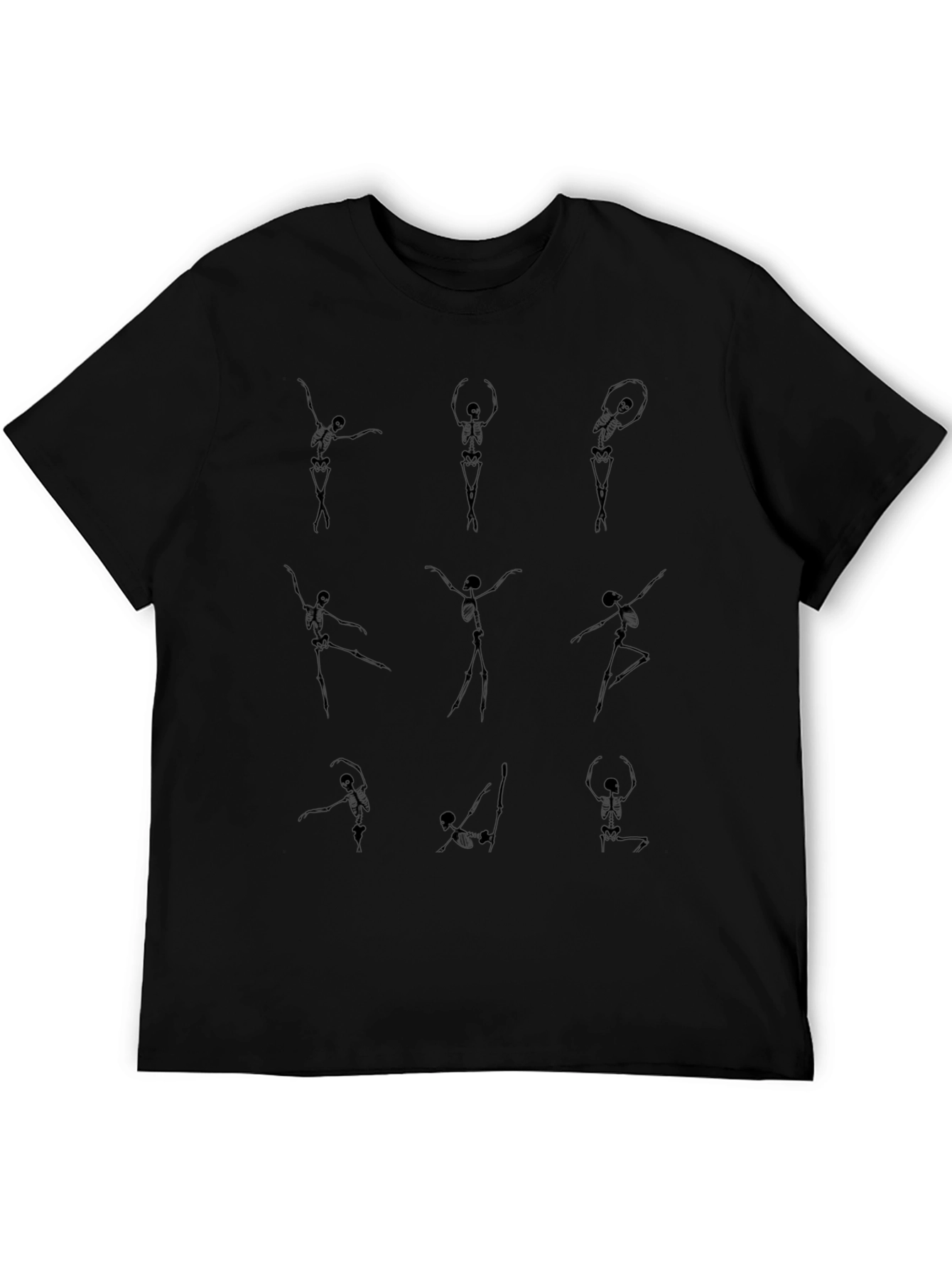 Dancing Skeletons Graphic Tee - Black Cotton Casual