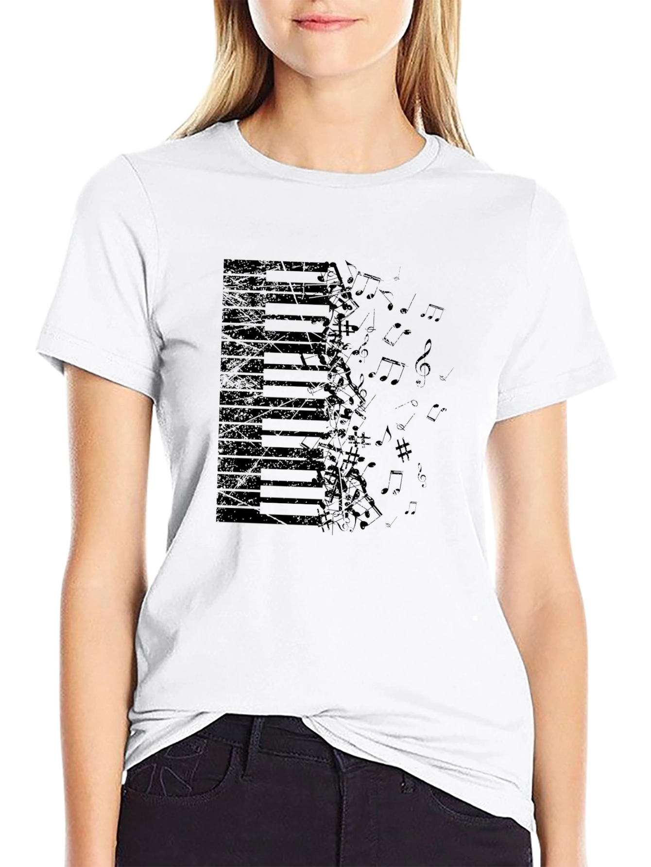 Piano Keys & Notes Graphic Tee - Black