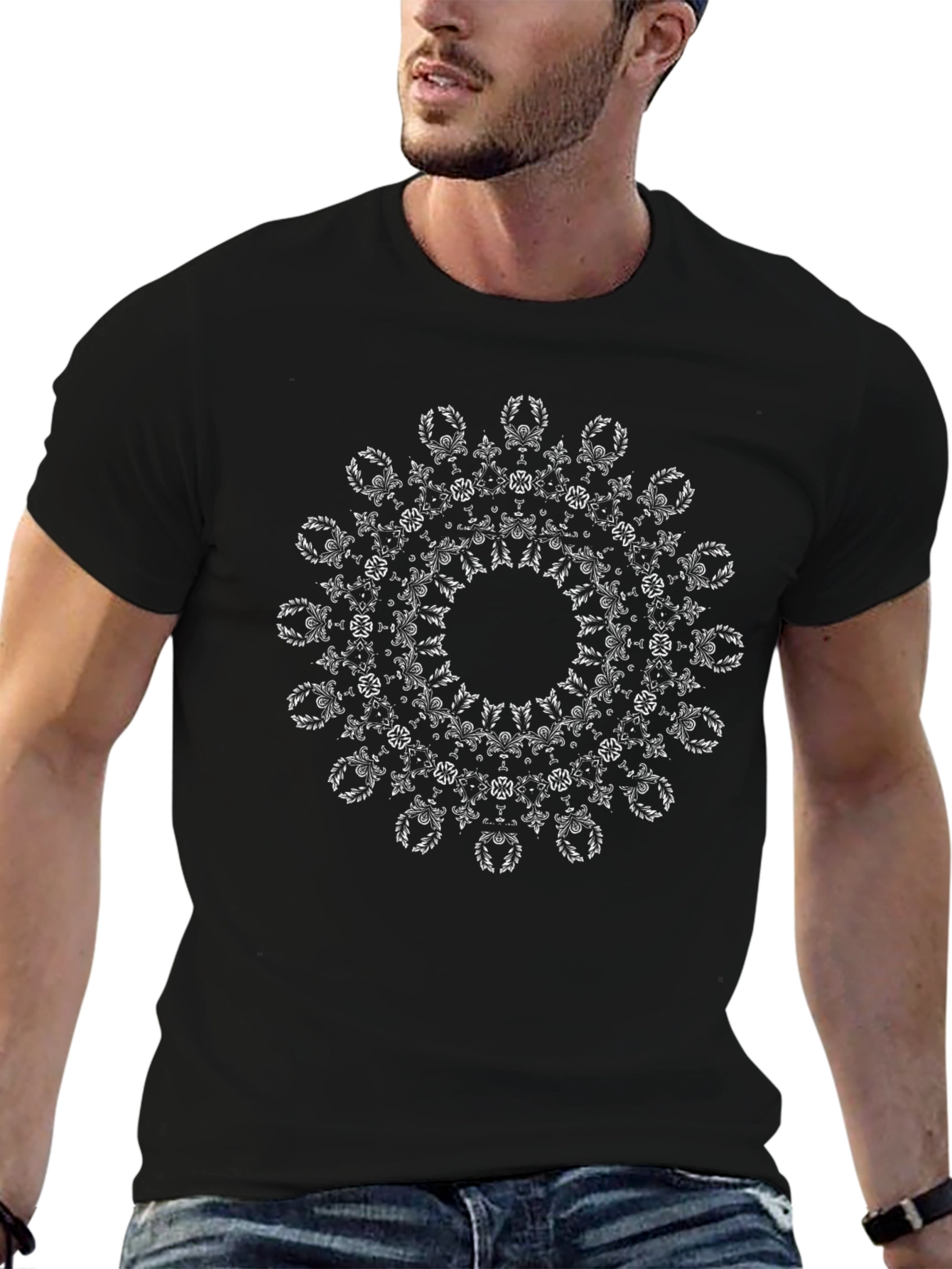 Elegant Mandala Graphic Black T-Shirt