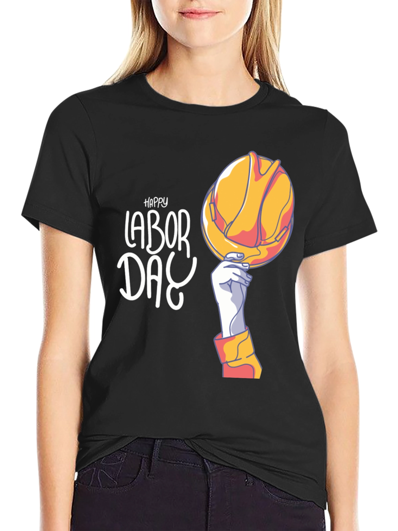 Happy Labor Day Graphic Tee Black Short Sleeve