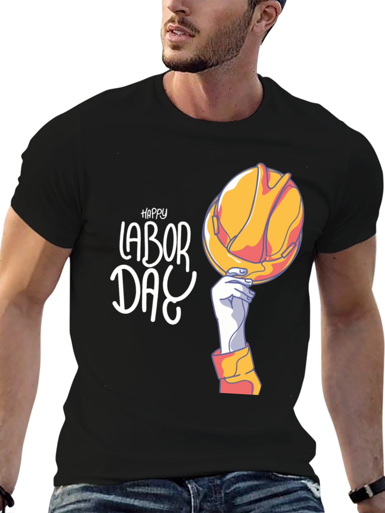 Happy Labor Day Graphic Tee Black Short Sleeve