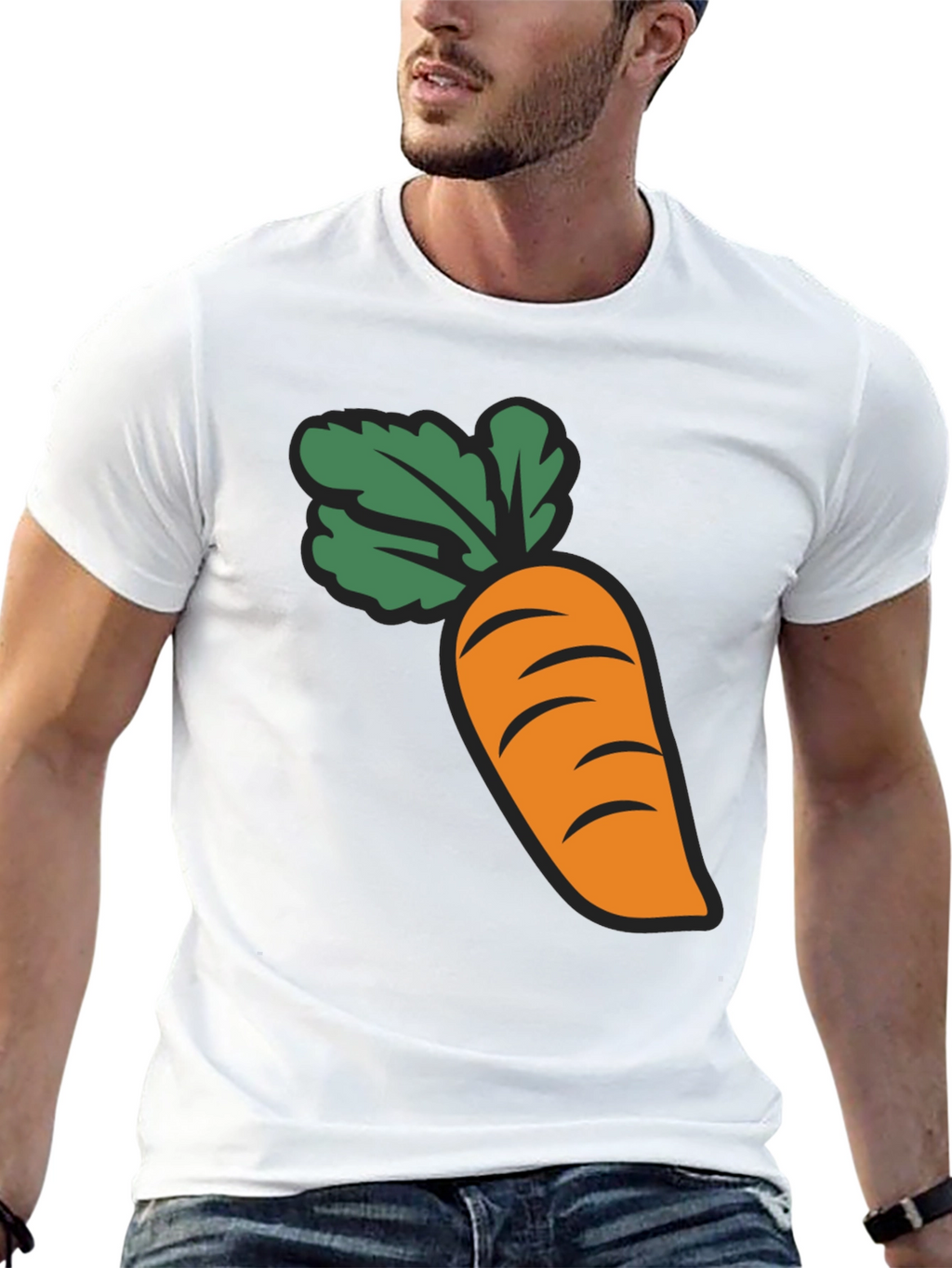 Carrot Graphic Black T-Shirt Crew Neck Short Sleeve