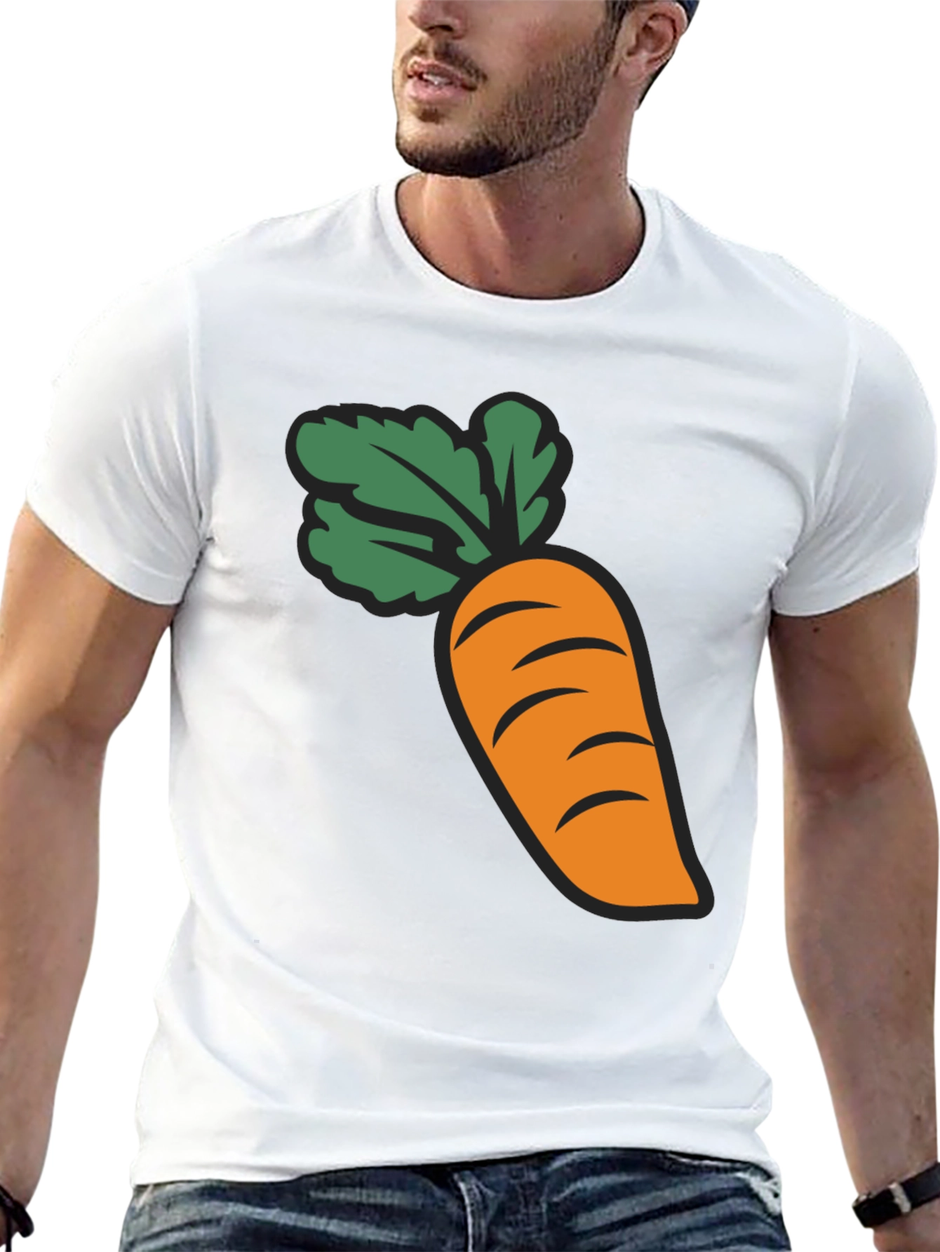 Carrot Graphic Black T-Shirt Crew Neck Short Sleeve