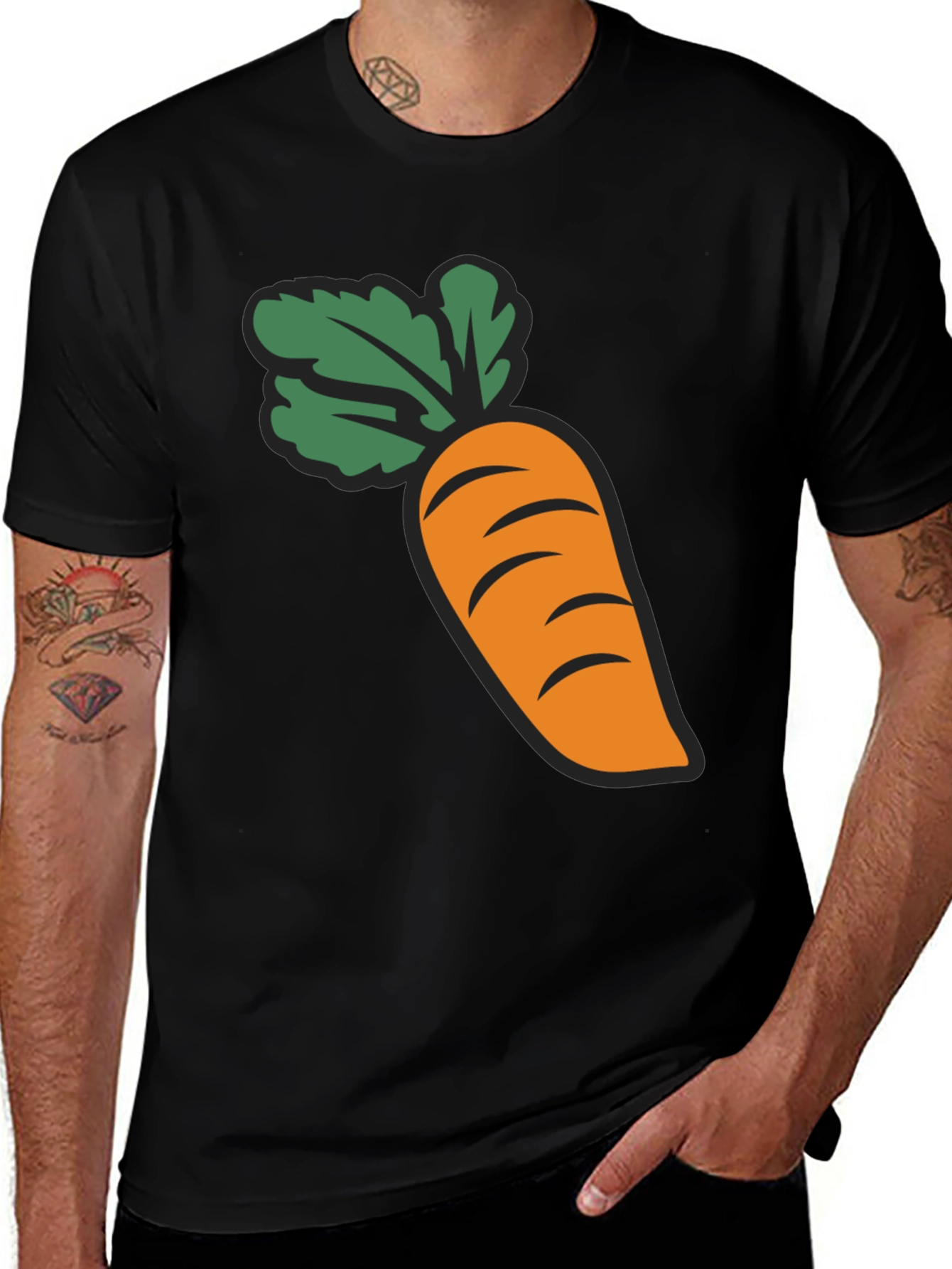 Carrot Graphic Black T-Shirt Crew Neck Short Sleeve