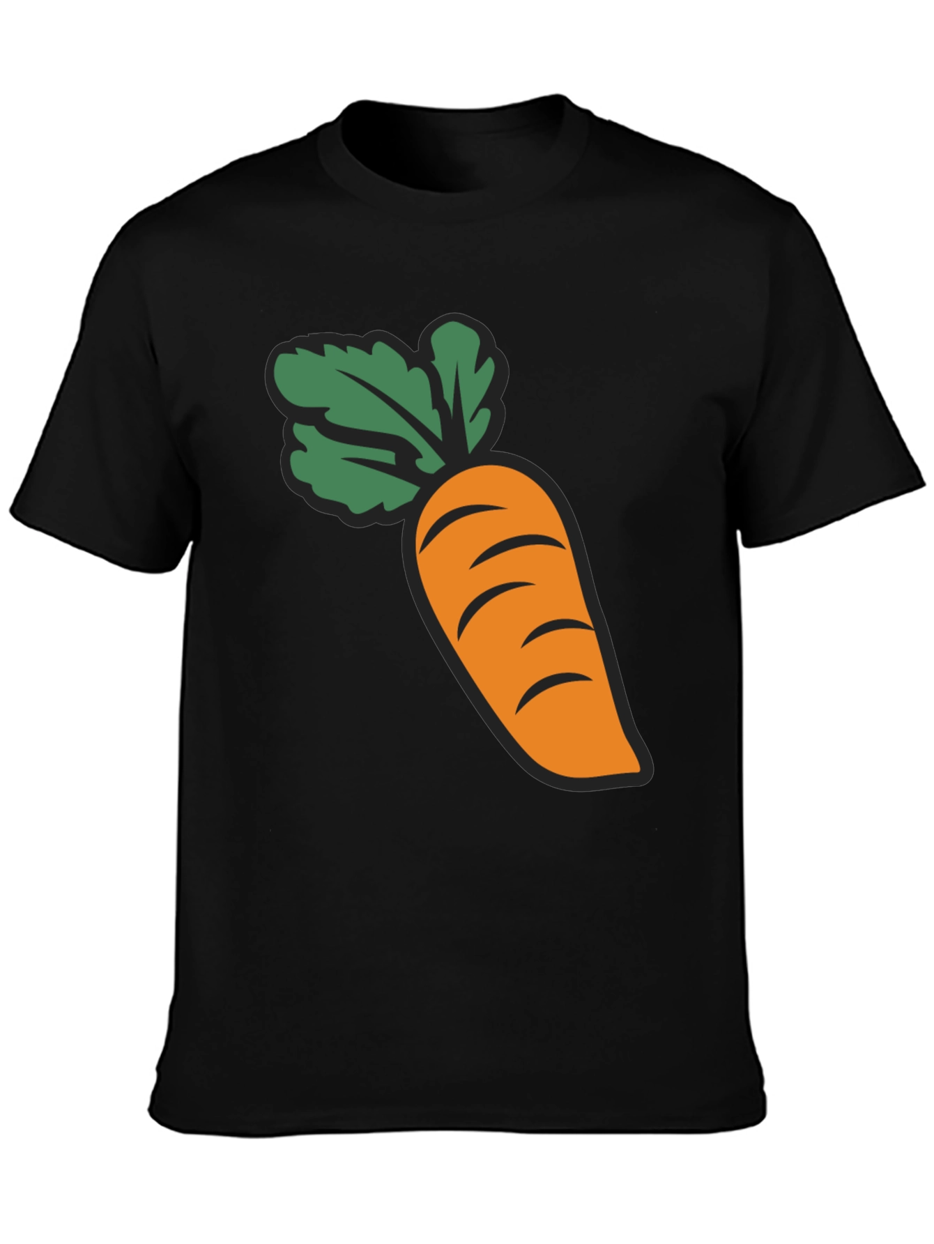 Carrot Graphic Black T-Shirt Crew Neck Short Sleeve