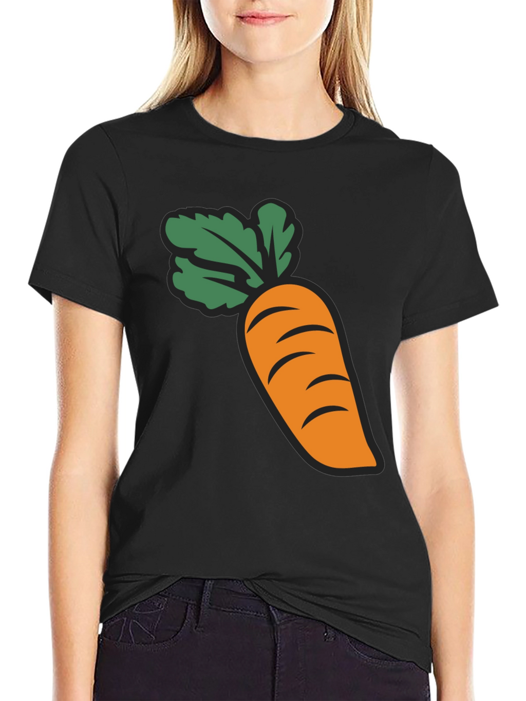 Carrot Graphic Black T-Shirt Crew Neck Short Sleeve