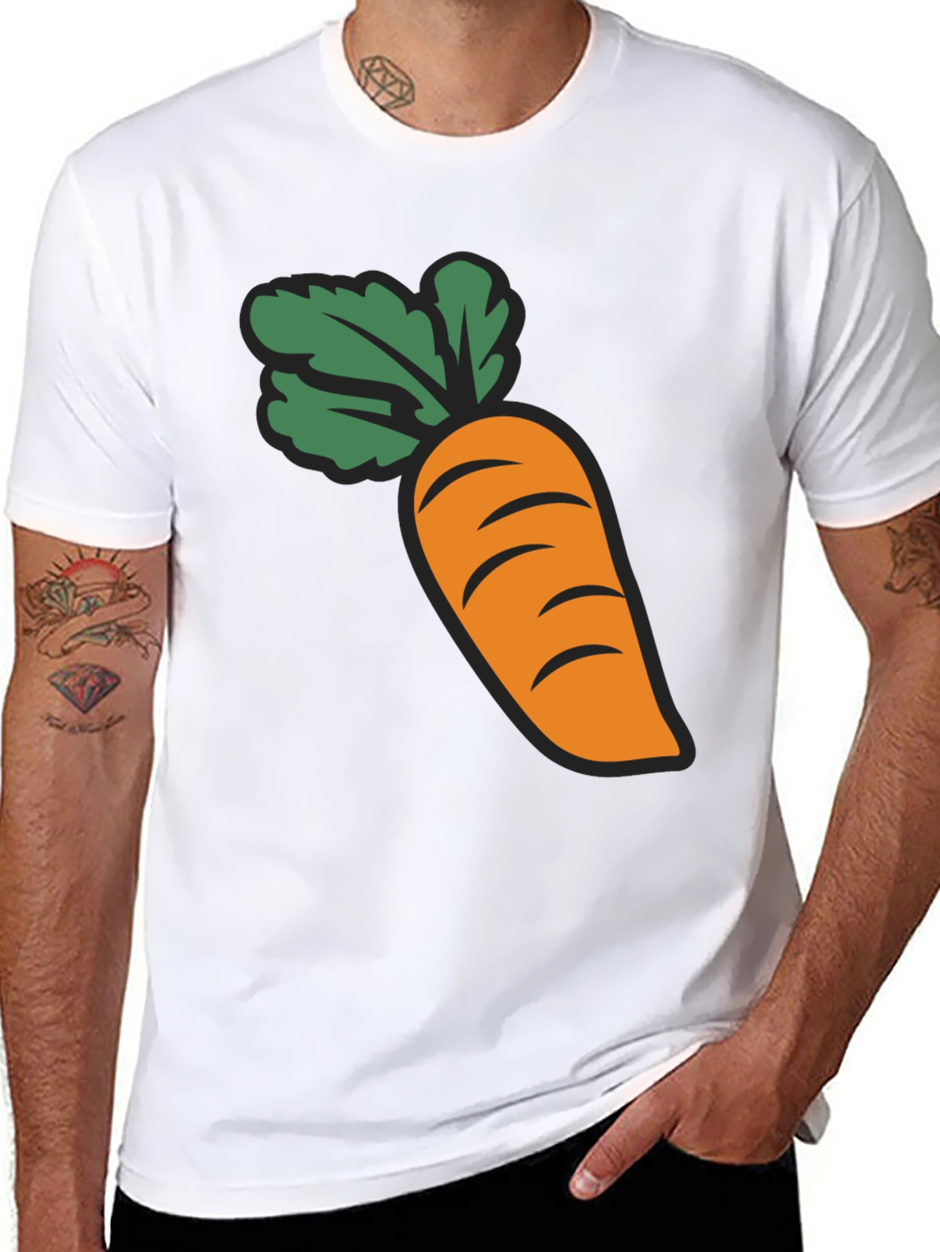 Carrot Graphic Black T-Shirt Crew Neck Short Sleeve
