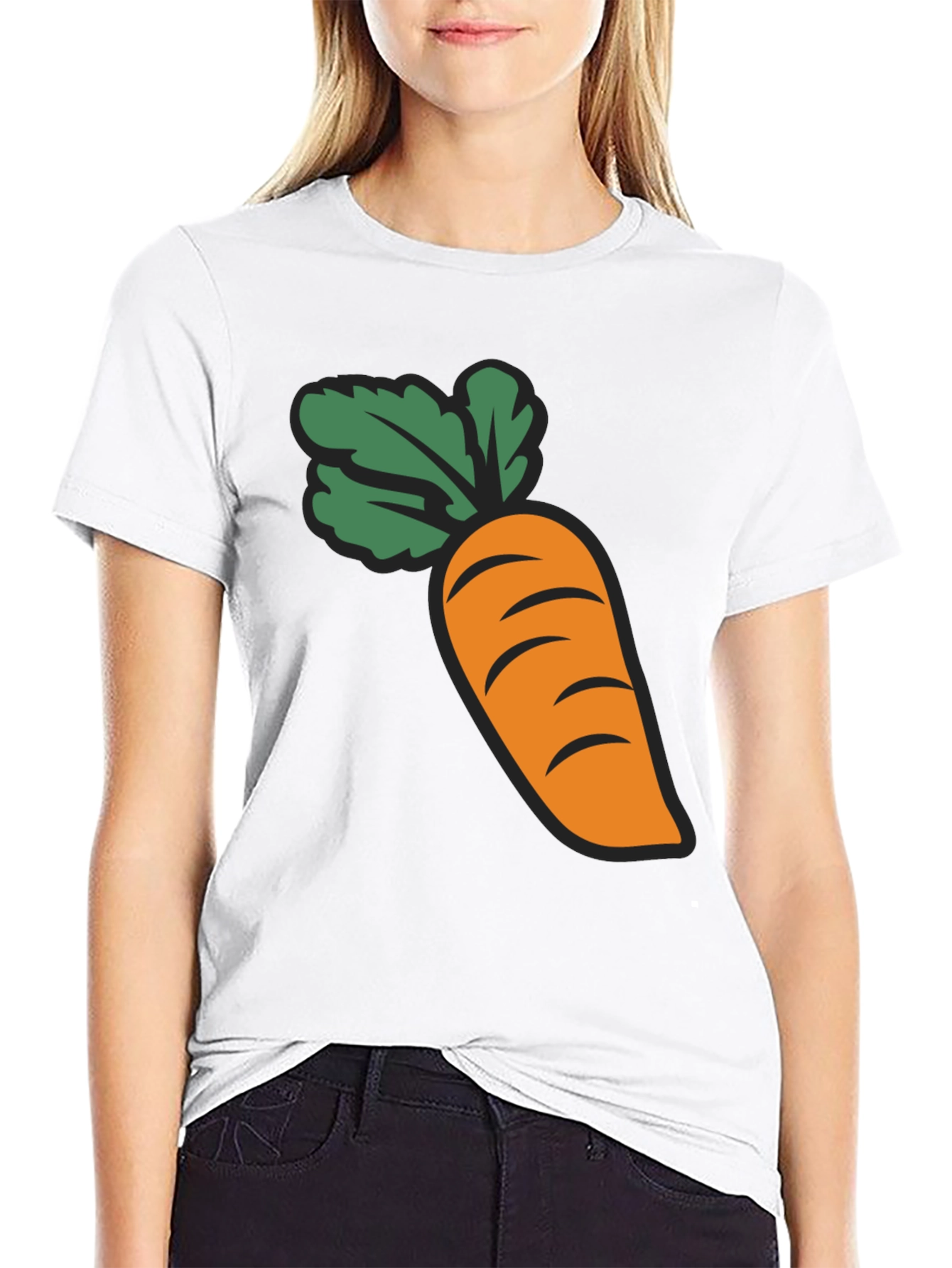 Carrot Graphic Black T-Shirt Crew Neck Short Sleeve