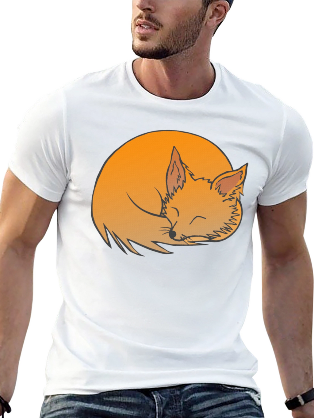 Sleeping Fox Graphic Tee - Soft Black Cotton Shirt