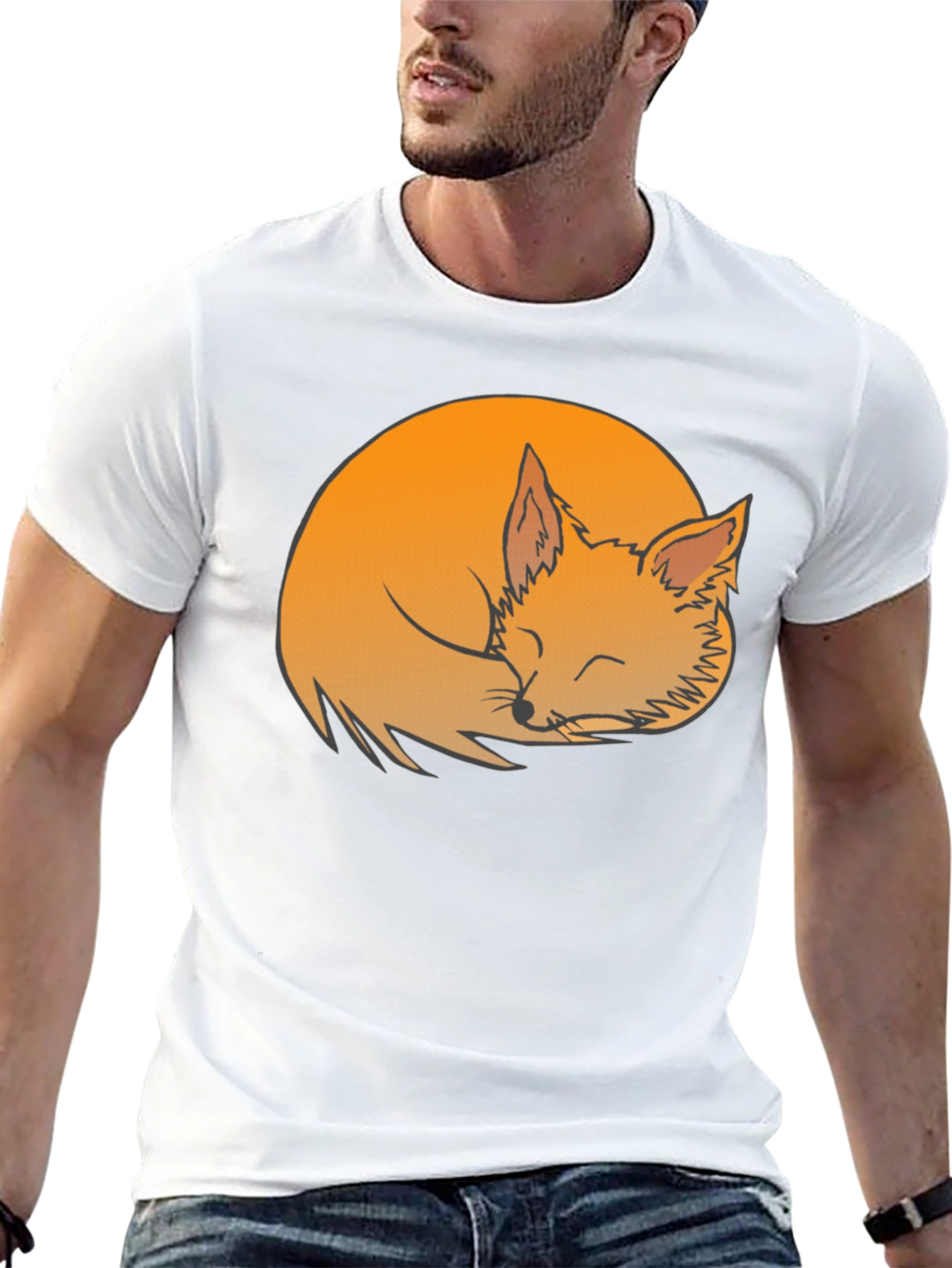 Sleeping Fox Graphic Tee - Soft Black Cotton Shirt
