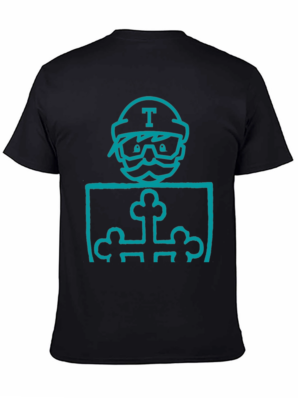 Mens Black Graphic T-Shirt with Blue Character Print
