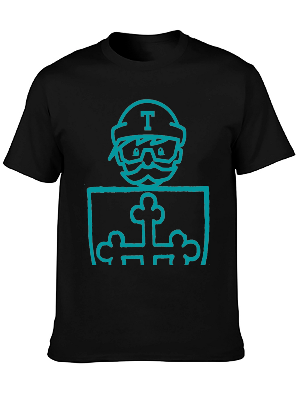 Mens Black Graphic T-Shirt with Blue Character Print