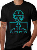 Mens Black Graphic T-Shirt with Blue Character Print
