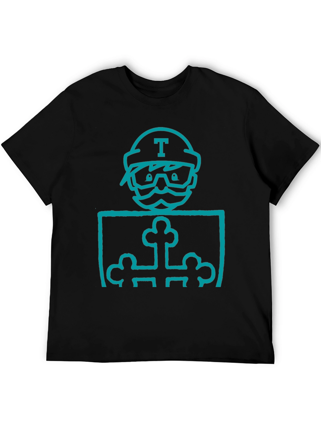 Mens Black Graphic T-Shirt with Blue Character Print