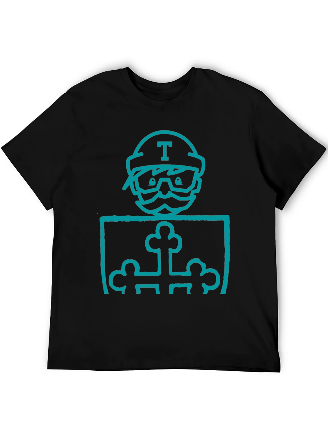 Mens Black Graphic T-Shirt with Blue Character Print