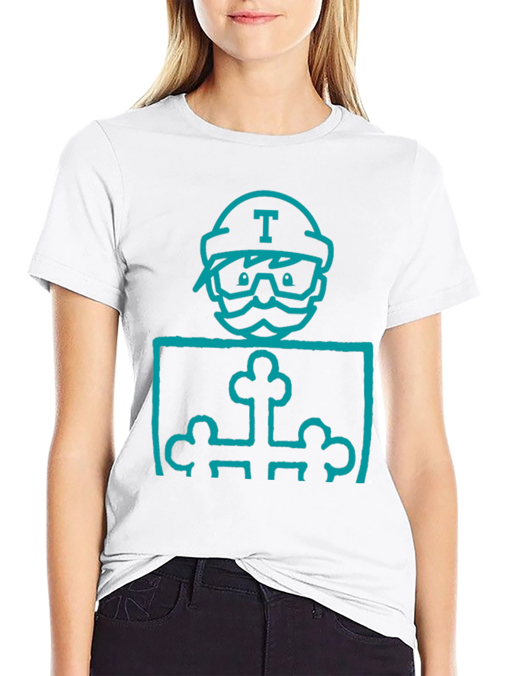 Mens Black Graphic T-Shirt with Blue Character Print