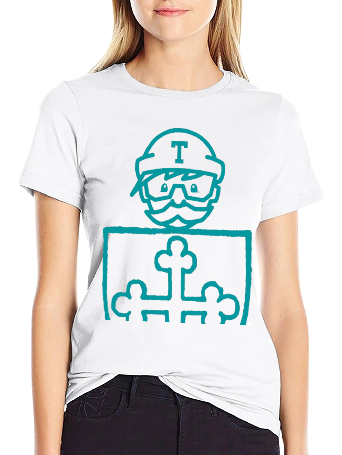 Mens Black Graphic T-Shirt with Blue Character Print