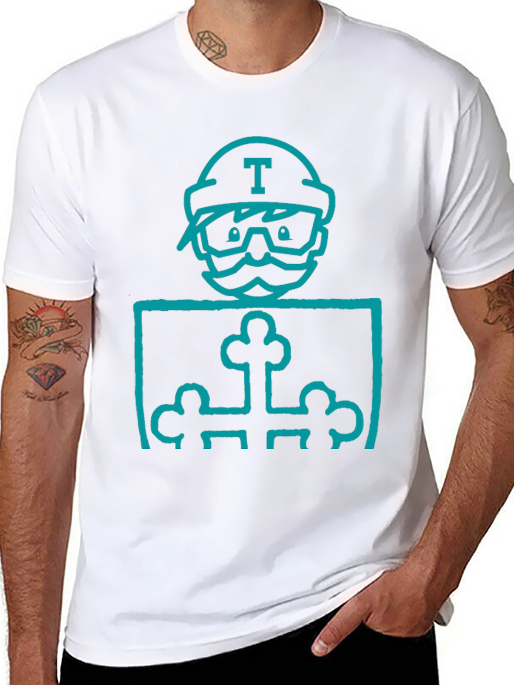 Mens Black Graphic T-Shirt with Blue Character Print
