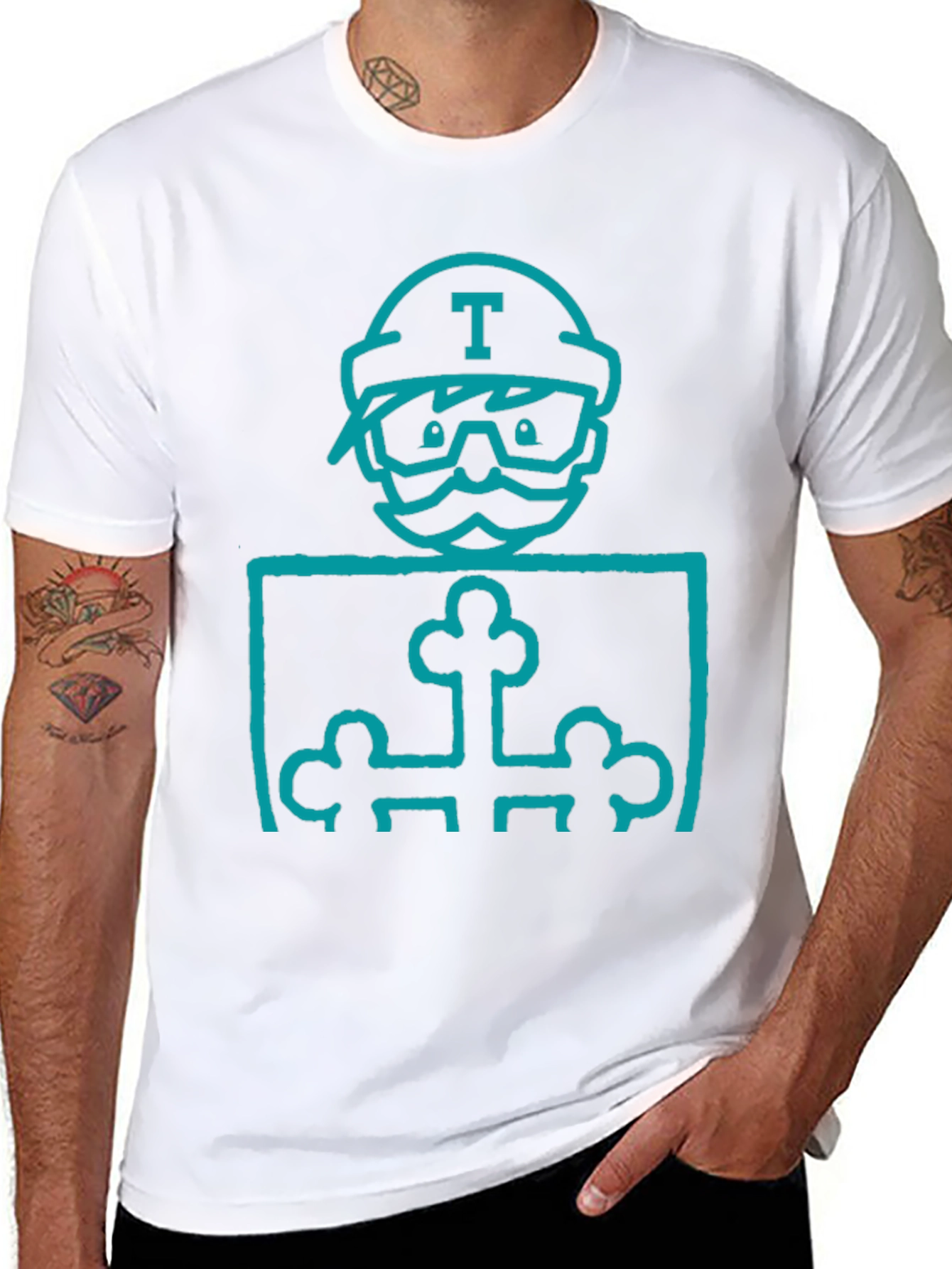 Mens Black Graphic T-Shirt with Blue Character Print