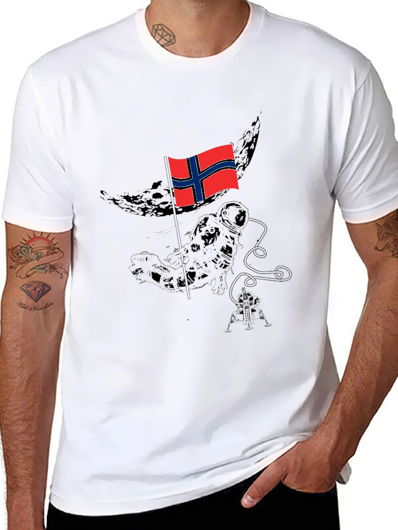 Norway Flag Astronaut Black T-Shirt