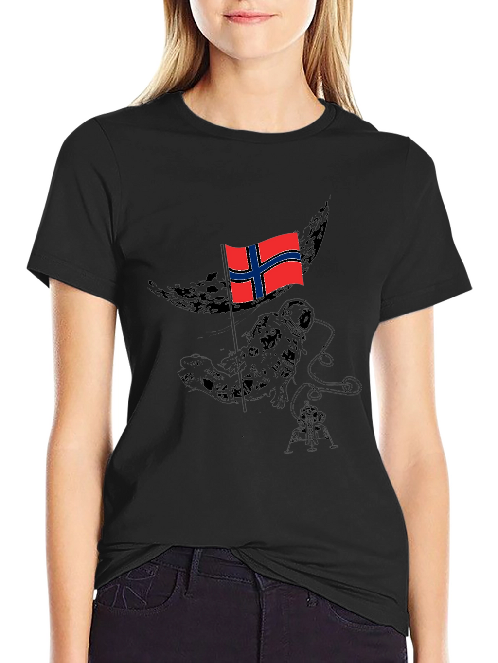 Norway Flag Astronaut Black T-Shirt