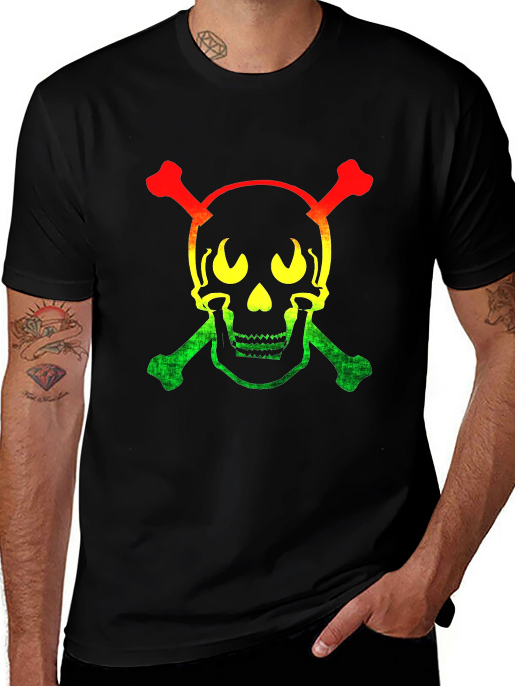 Rasta Skull & Crossbones Graphic T-Shirt