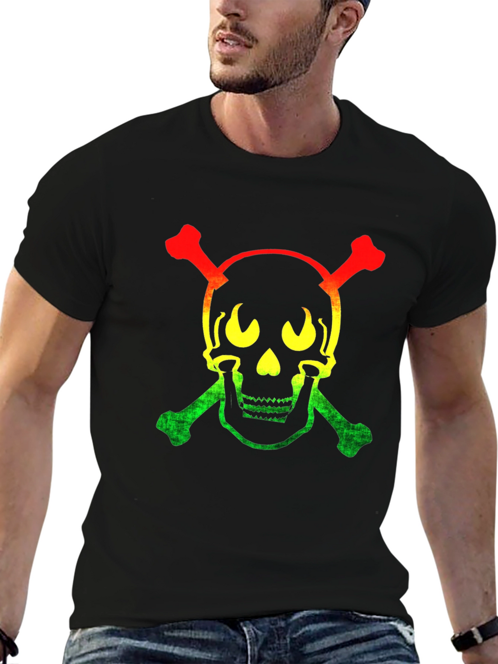 Rasta Skull & Crossbones Graphic T-Shirt