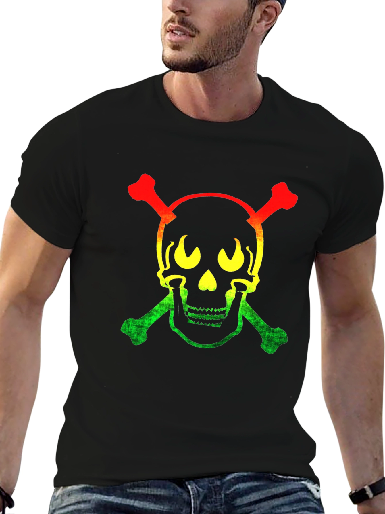 Rasta Skull & Crossbones Graphic T-Shirt