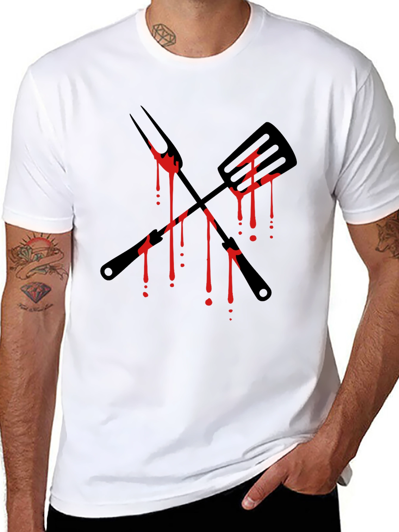 Bloody BBQ Tools Graphic Tee - Grill Master T-Shirt