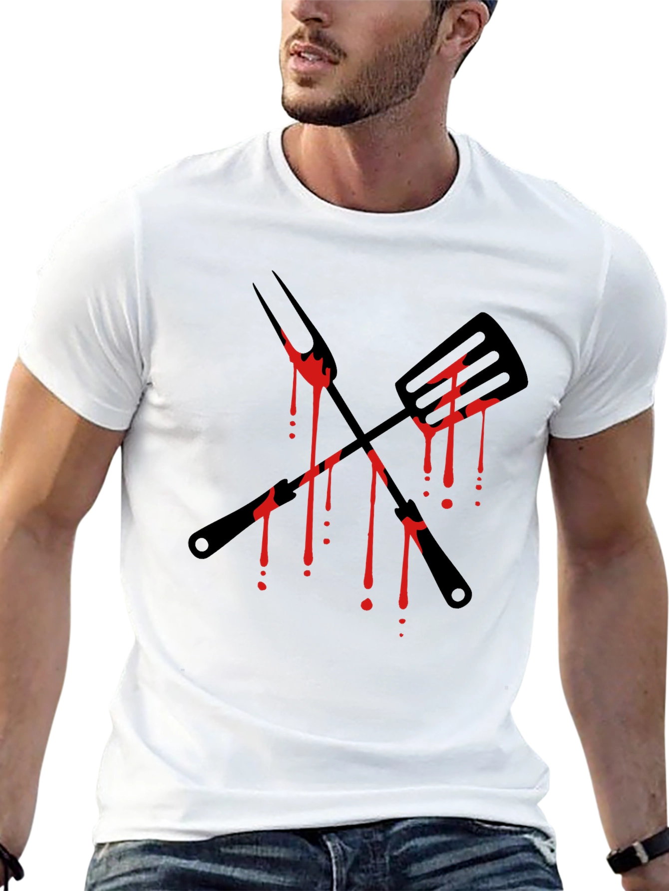 Bloody BBQ Tools Graphic Tee - Grill Master T-Shirt