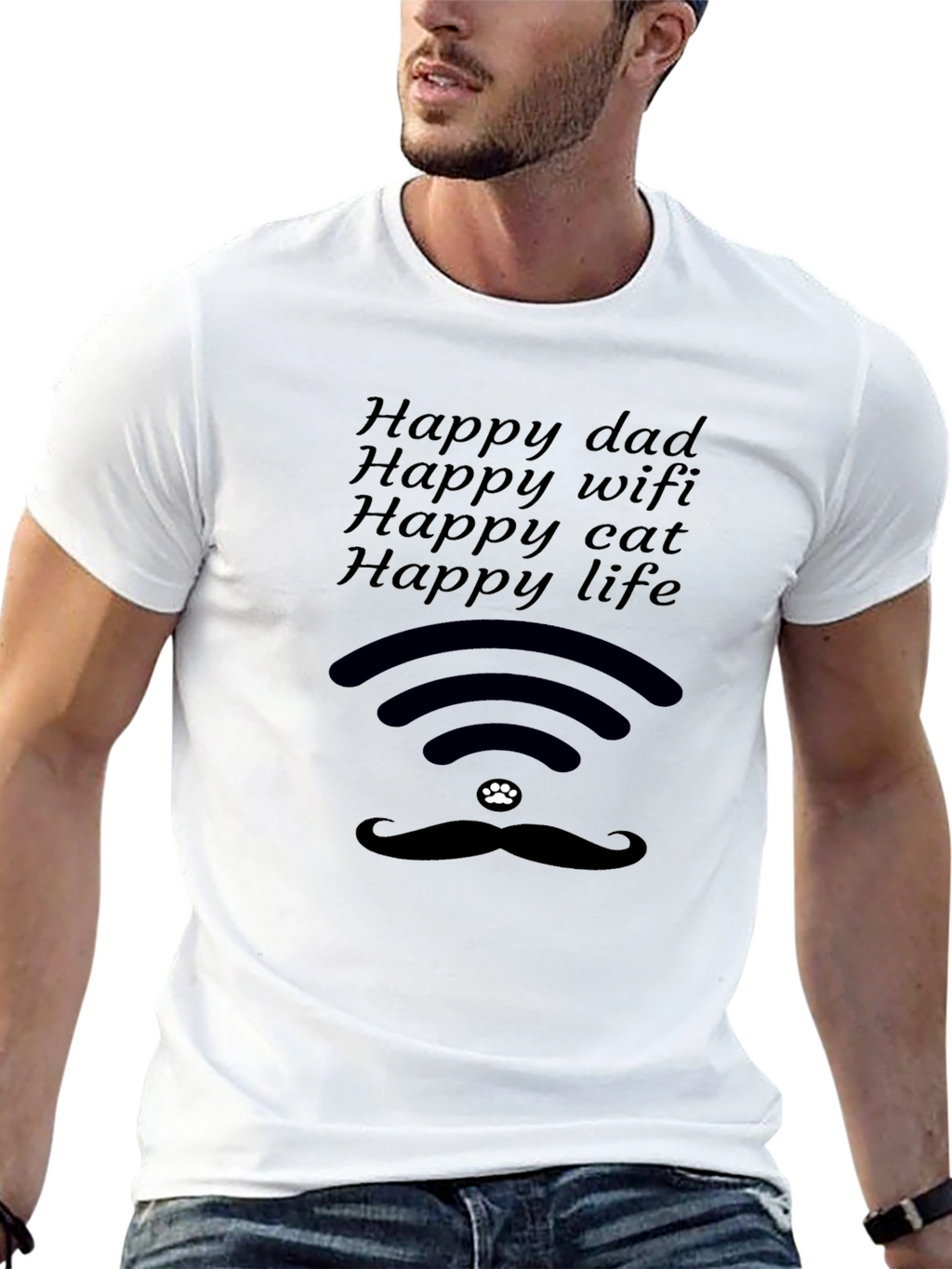 Happy Dad WiFi Cat Life Black T-Shirt