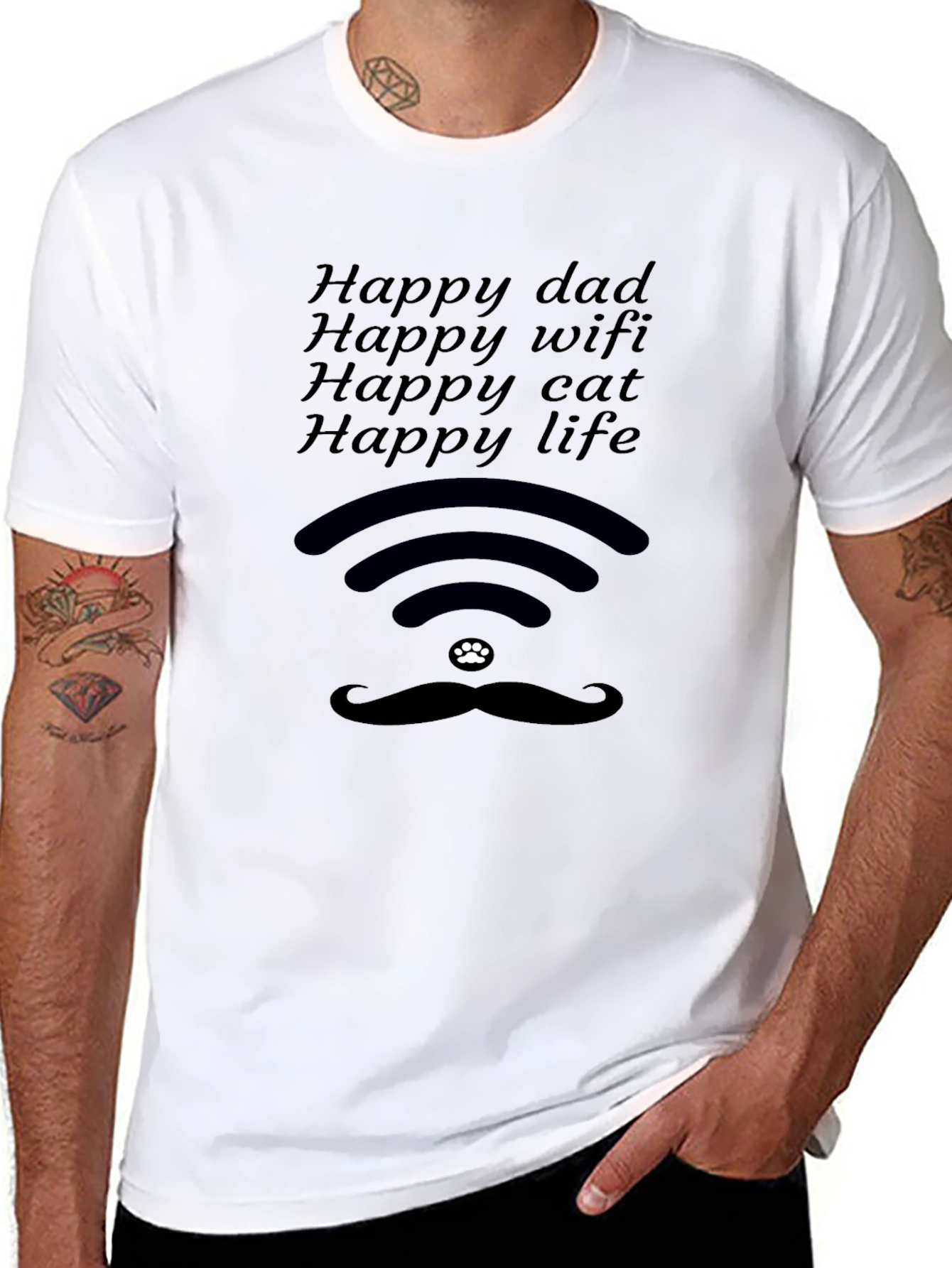 Happy Dad WiFi Cat Life Black T-Shirt