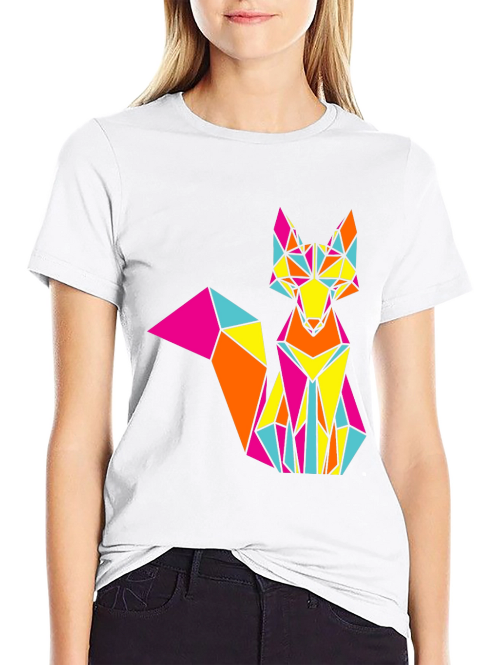 Geometric Fox Graphic Print Black T-Shirt