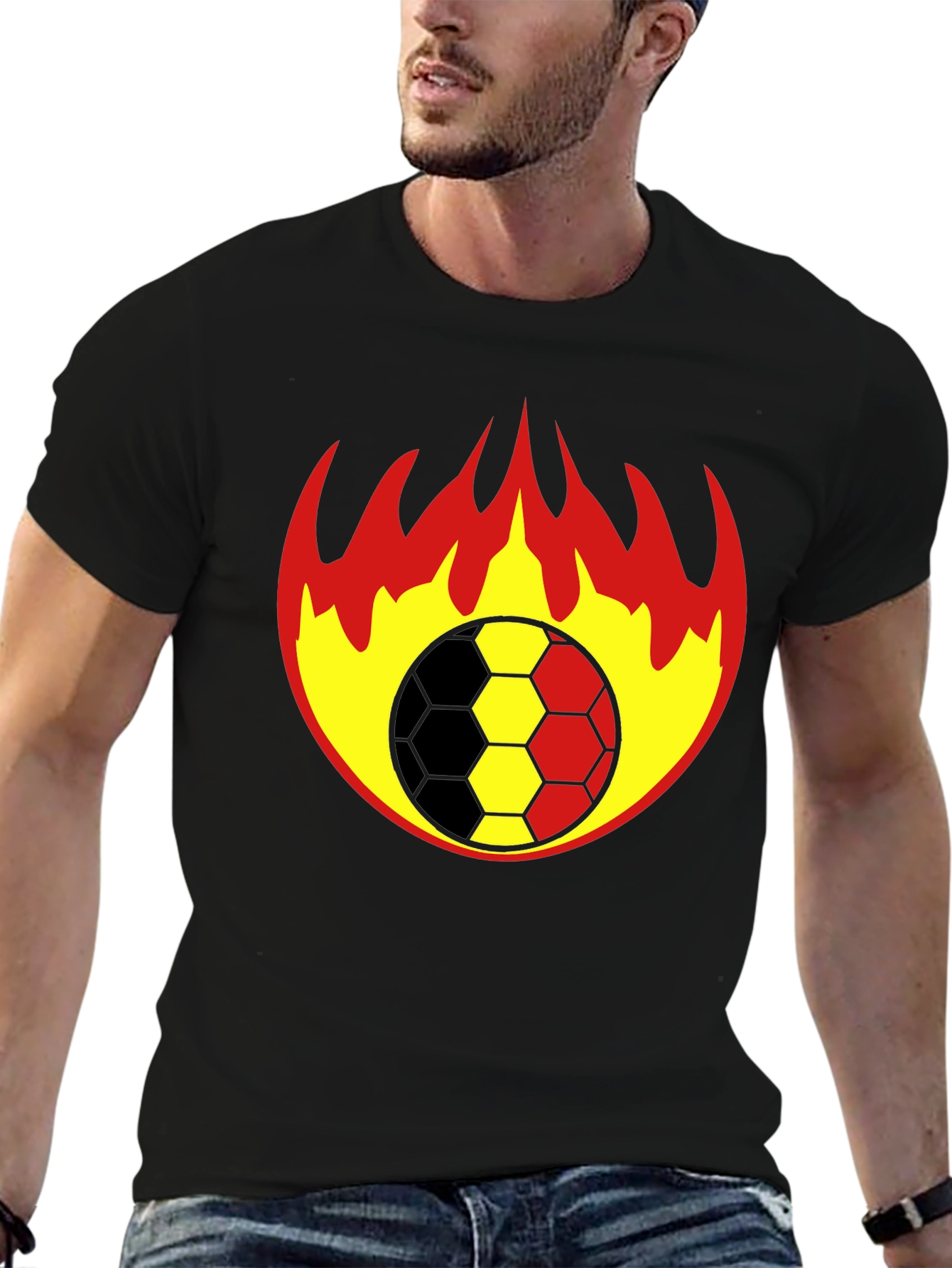 Flaming Soccer Ball Graphic T-Shirt