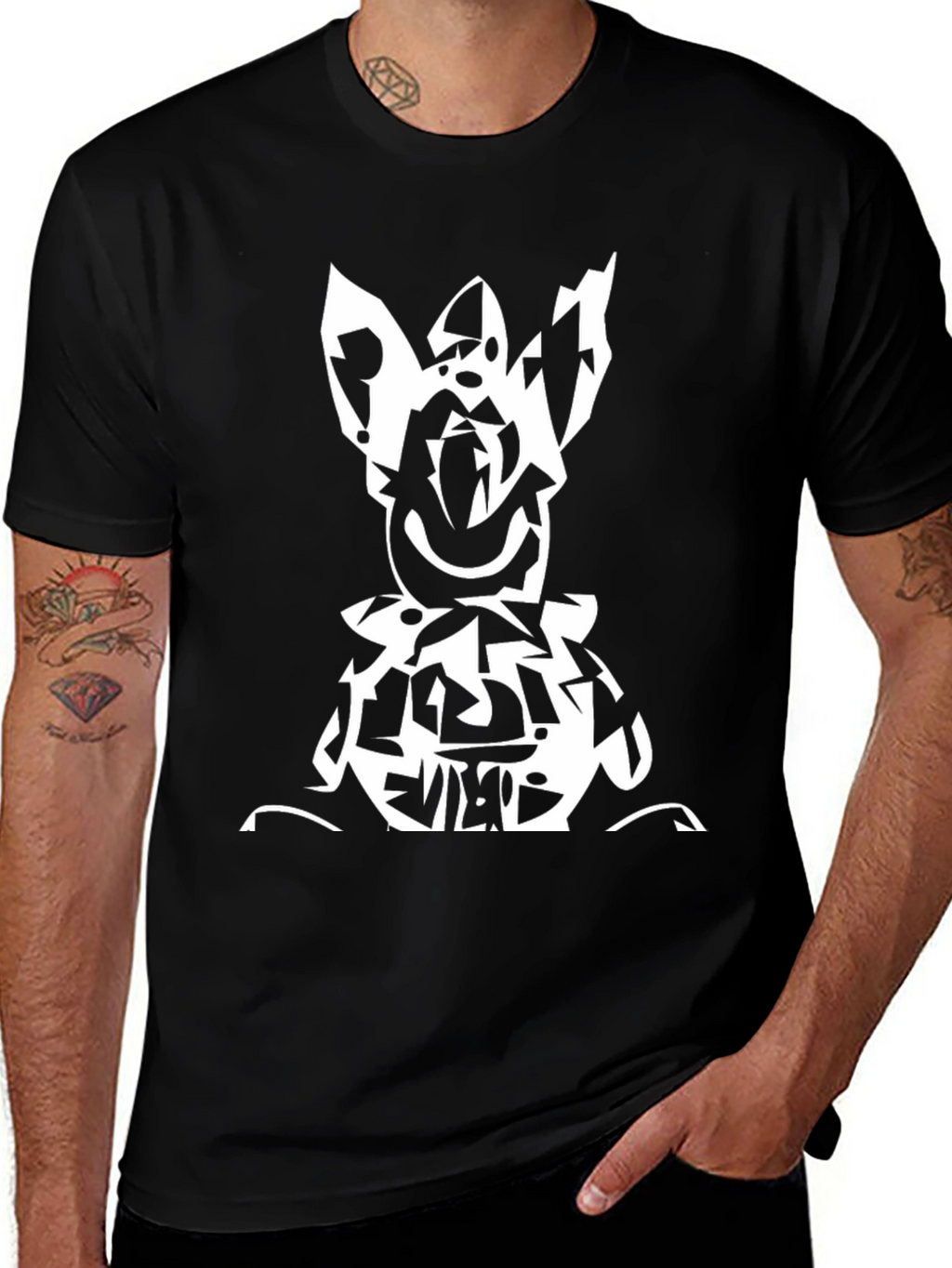 Abstract Cartoon Graphic Black T-Shirt