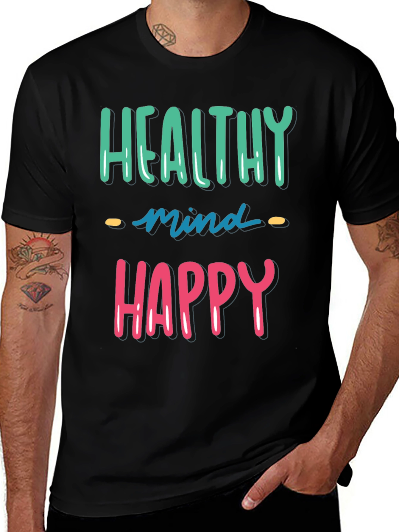 Healthy Mind Happy Life Black Graphic Tee